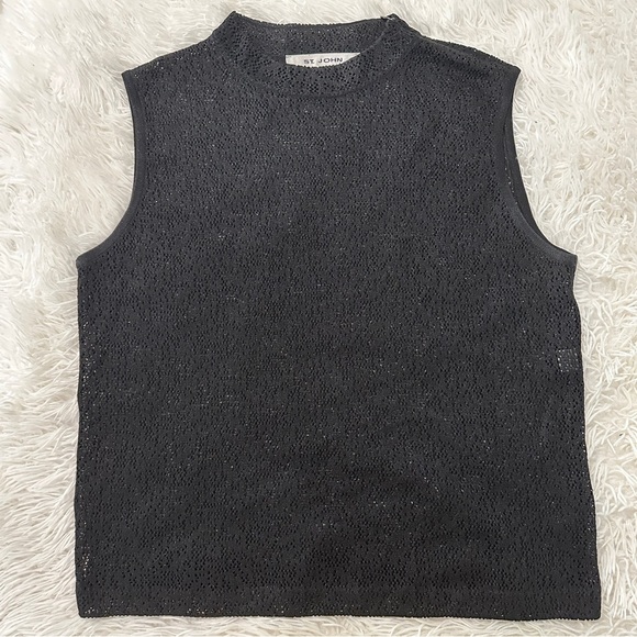 St. John Black Sleeveless Knit Shell Top | Metallic Sparkle | Size 6 - Picture 7 of 14